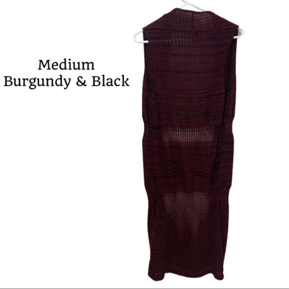 RUE21 Medium Long Open Front Cardigan Vest Burgundy & Black - Picture 2 of 13